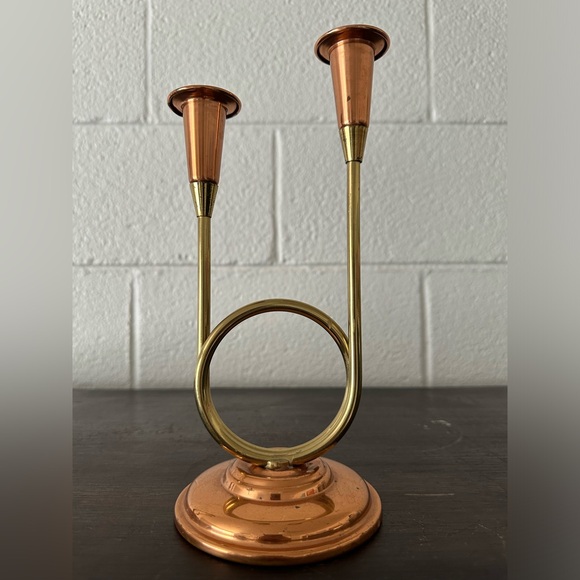 Pair Coppercraft Guild Double Taper Candle Holder Copper  Horn Shape 1950’s - Picture 2 of 3